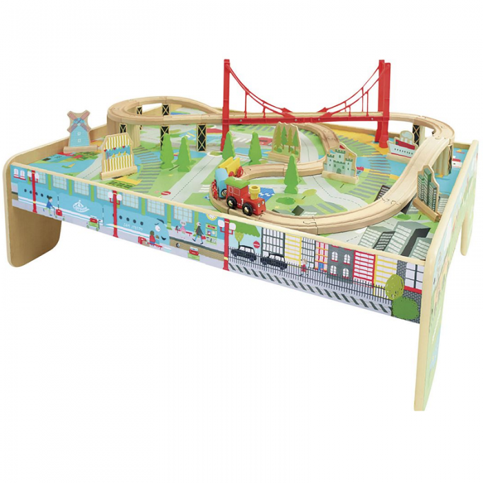 Set Trenulete cu masuta de joaca Carusel din lemn